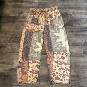 We The Free Cream and Purple Ankle Cropped Jeans